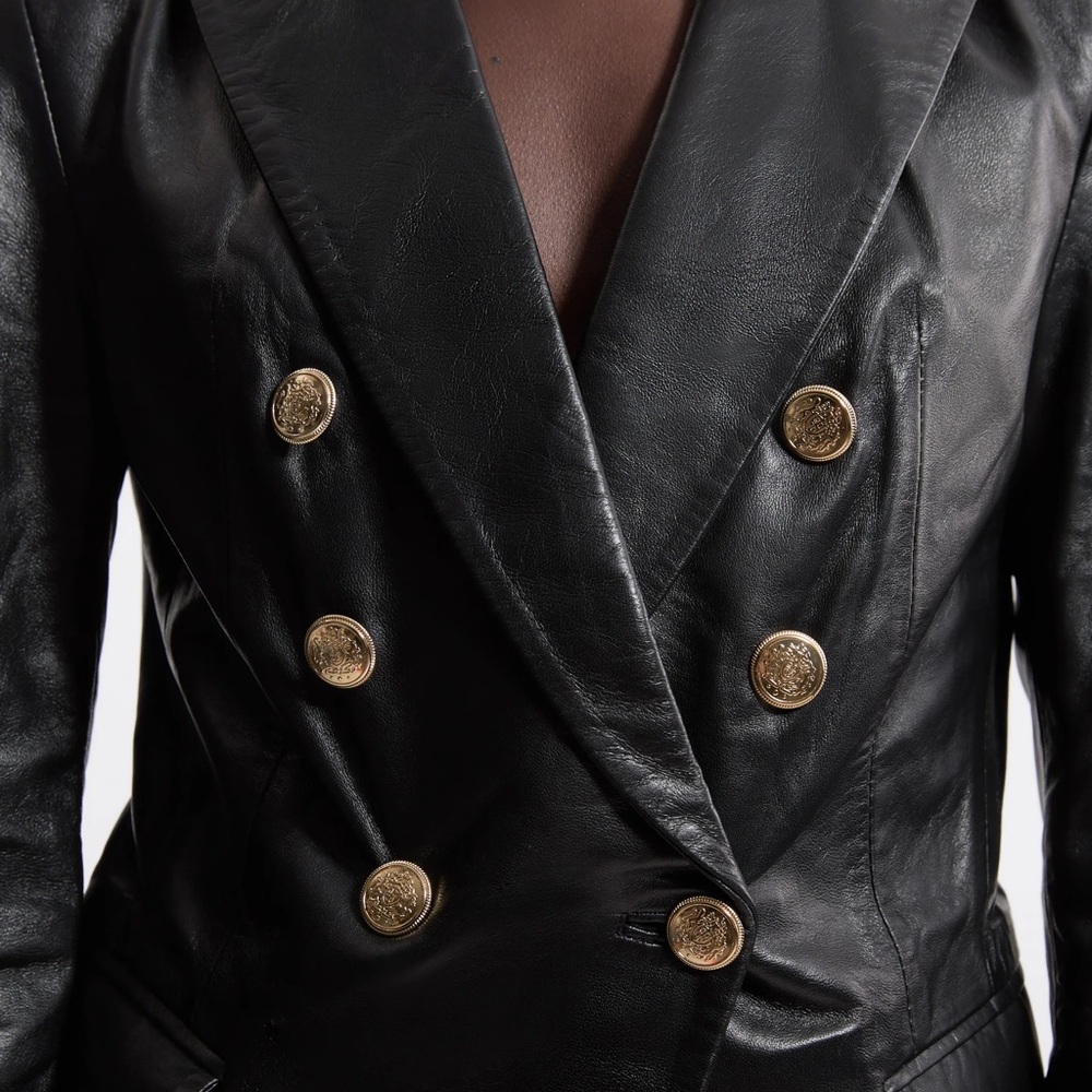 Black Leather Double-Breasted Jacket - image 2
